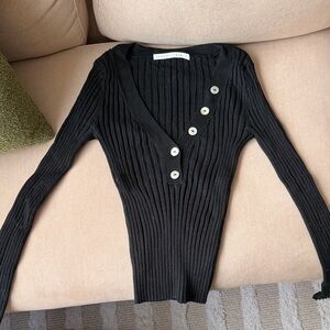 Veronica Beard Charcoal Ribbed Top